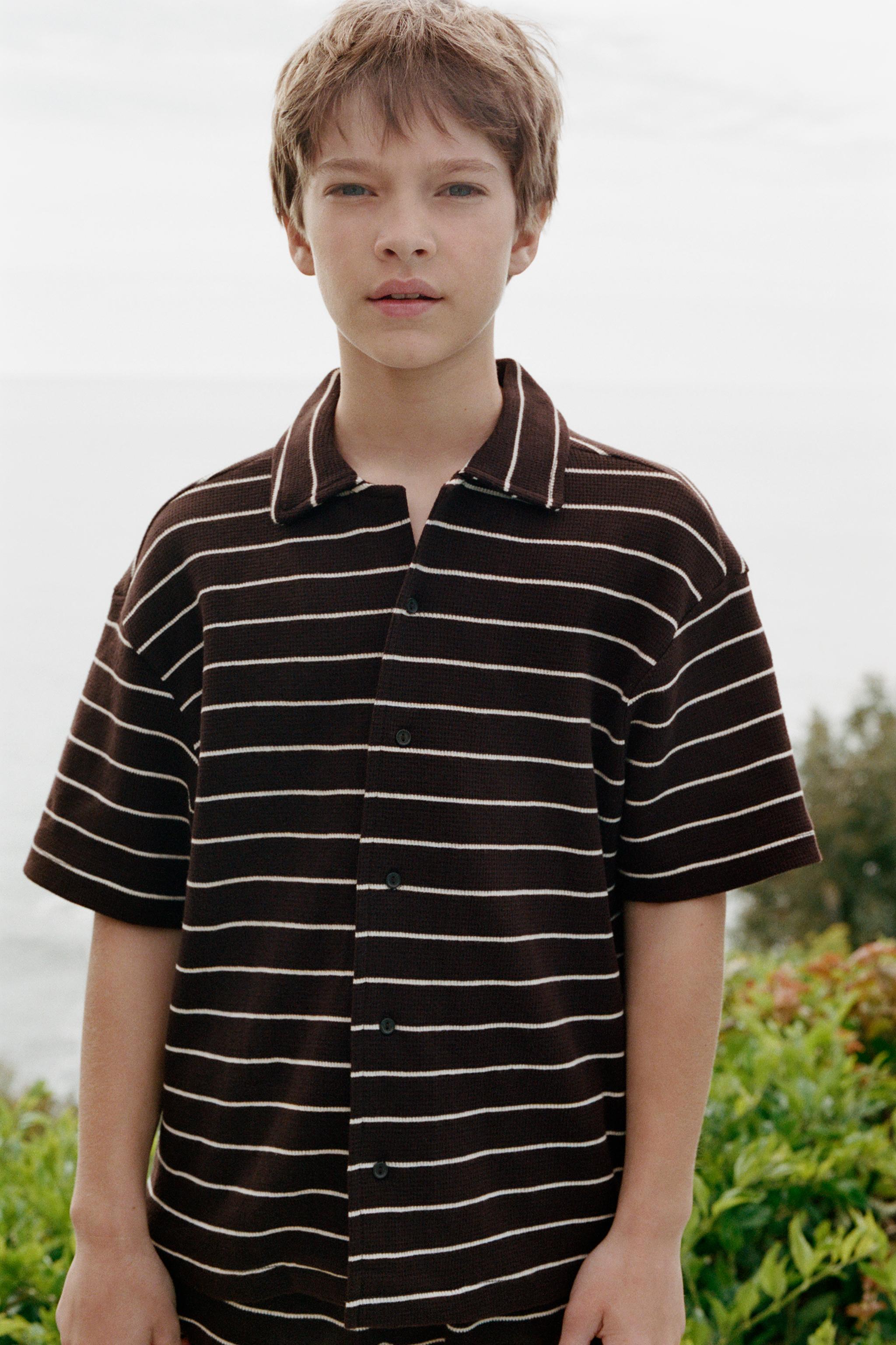STRIPED WAFFLE SHIRT AND BERMUDA SET